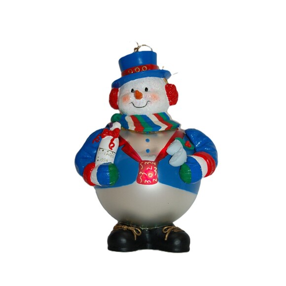 LARGE NORTH POLE SNOWMAN EUROPEAN SANTA'S BEST BLOWN GLASS CHRISTMAS ORNAMENT 7" - Picture 1 of 12
